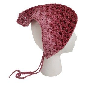 Rose Pink Ombre granny style hair handkerchief hat handknit